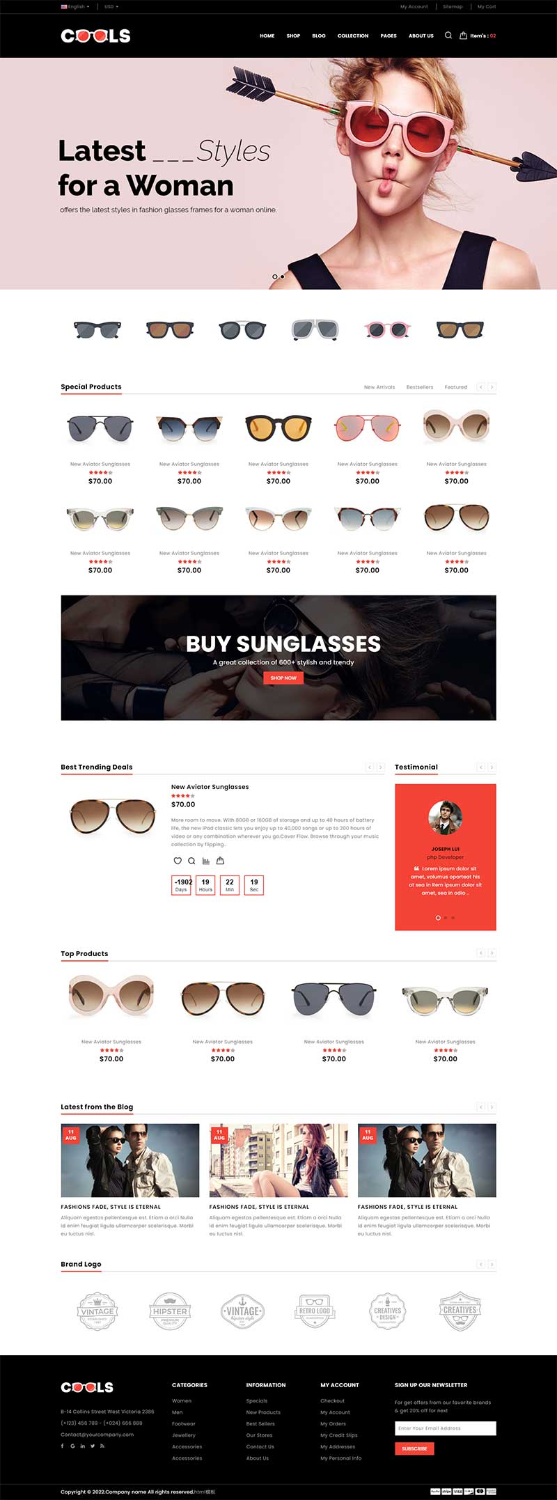 时尚女士墨镜HTML5前端静态网站模板